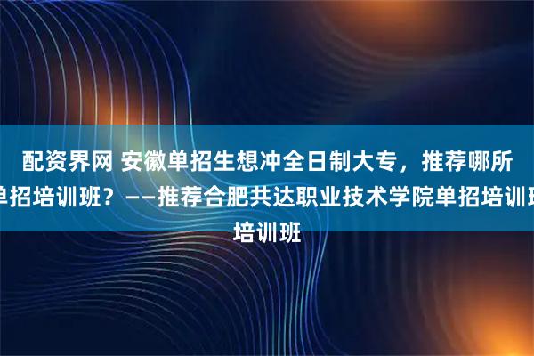 配资界网 安徽单招生想冲全日制大专，推荐哪所单招培训班？——推荐合肥共达职业技术学院单招培训班